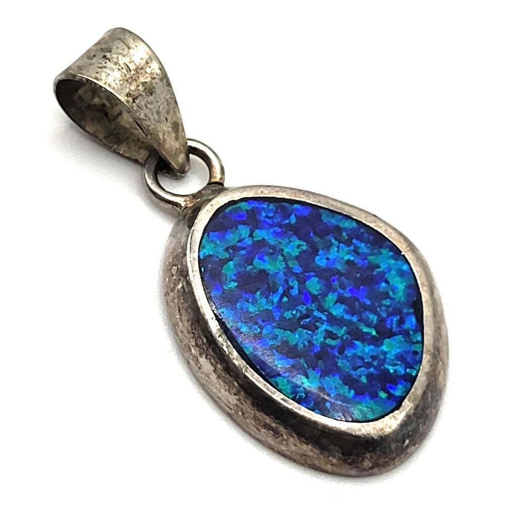 Large Bohemian Simulated Opal Sterling Silver Pendant 1.5in mexico - Picture 1 of 4